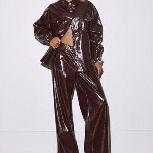 Burgundy Party Women's Faux Leather Trousers